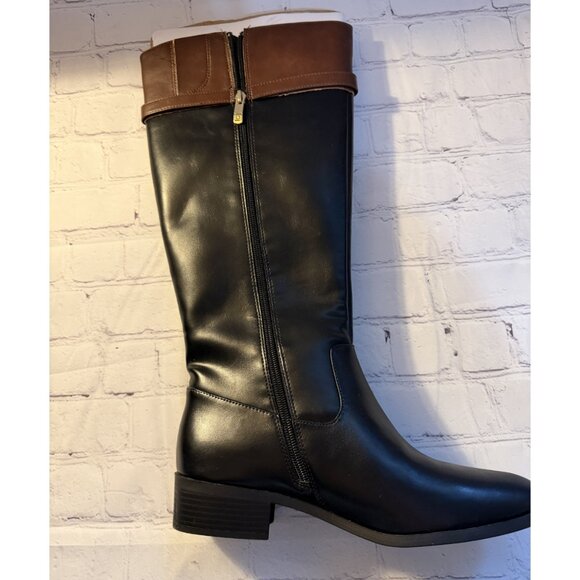 ✨✨Liz Claiborne Riding Boot Knee High Heel Black Brown Gold 10 NWT - Picture 2 of 8
